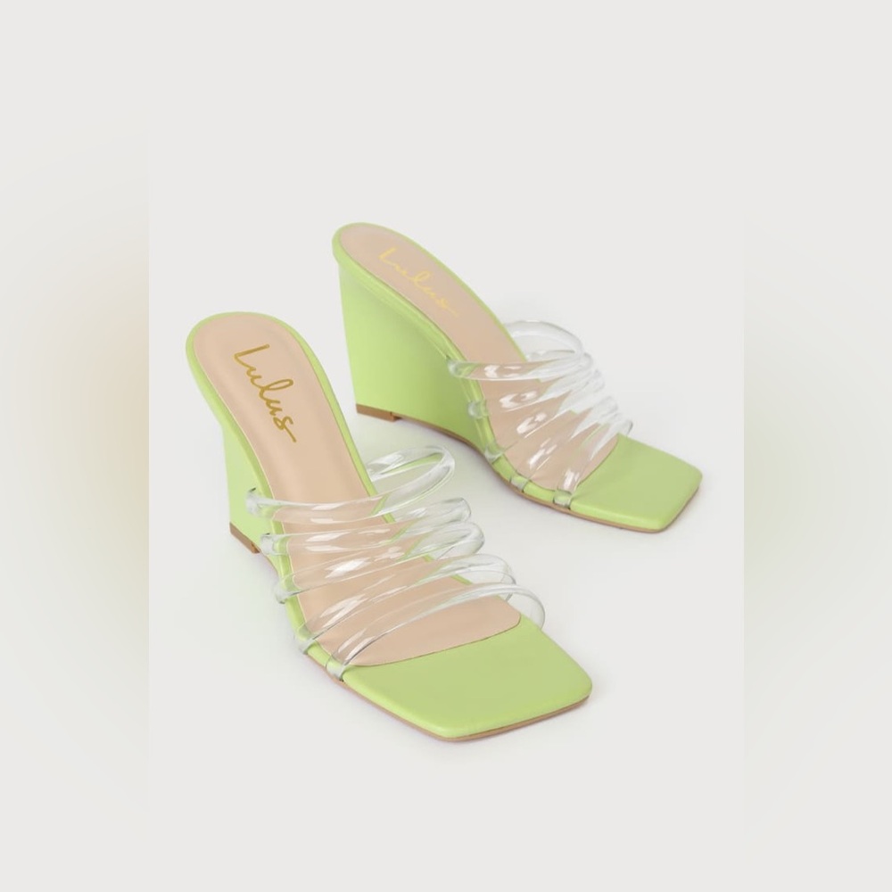 Lulus Chax Green Clear Slide-On Wedge Sandals